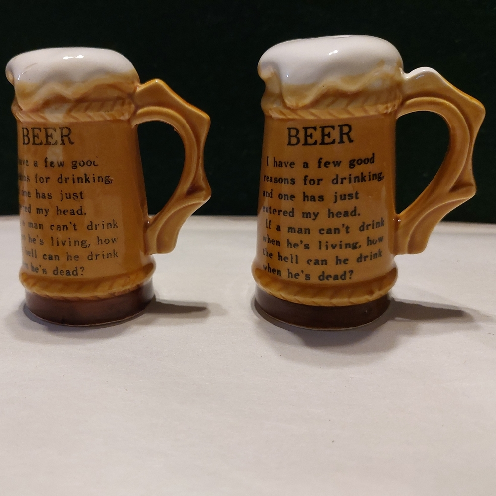 Vintage Beer Mug/Stein "Cant Drink When He's Dead" Salt and Pepper Shakers